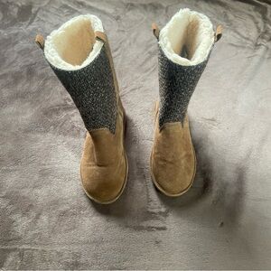 Bearpaw Brown Sz 9 Suede Tweed Pull-On Boots Hickory Adrianna #1811W Womens EUC